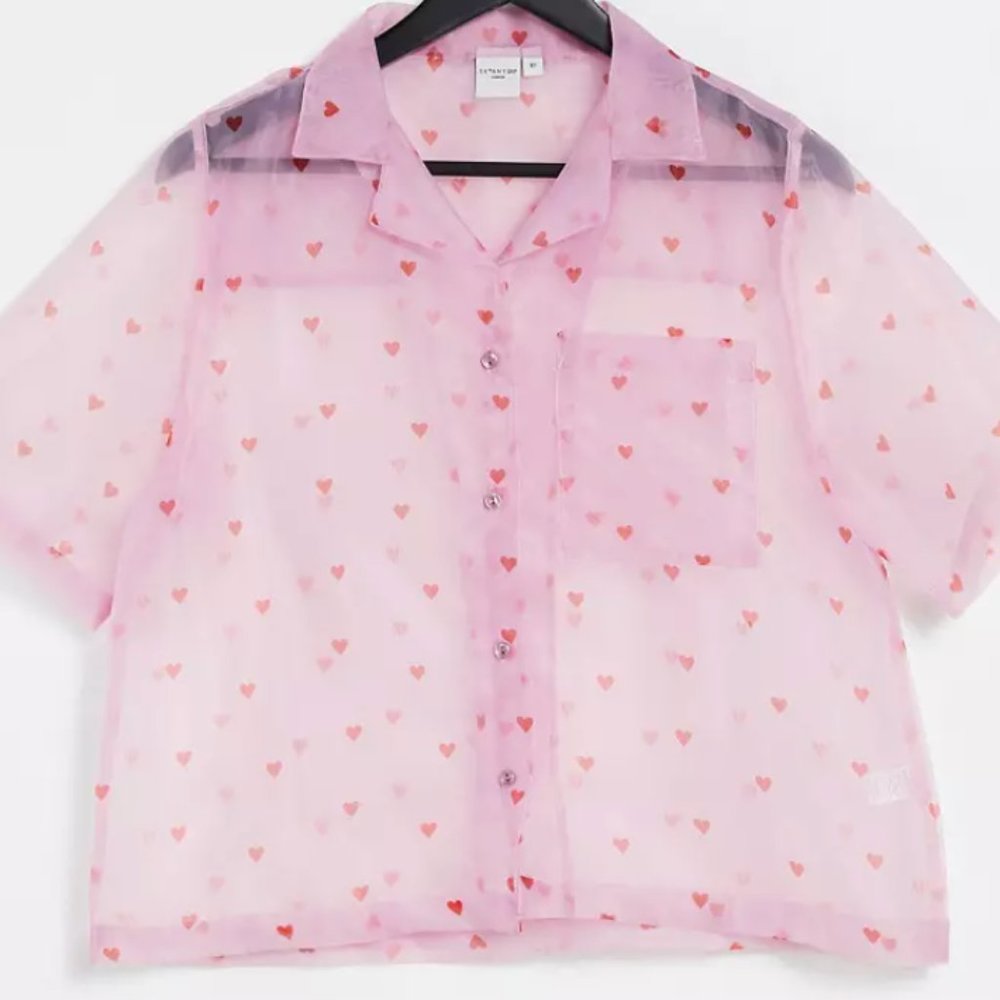 ASOS / Skinnydip Heart Print Organza shirt SIZE: 16 US